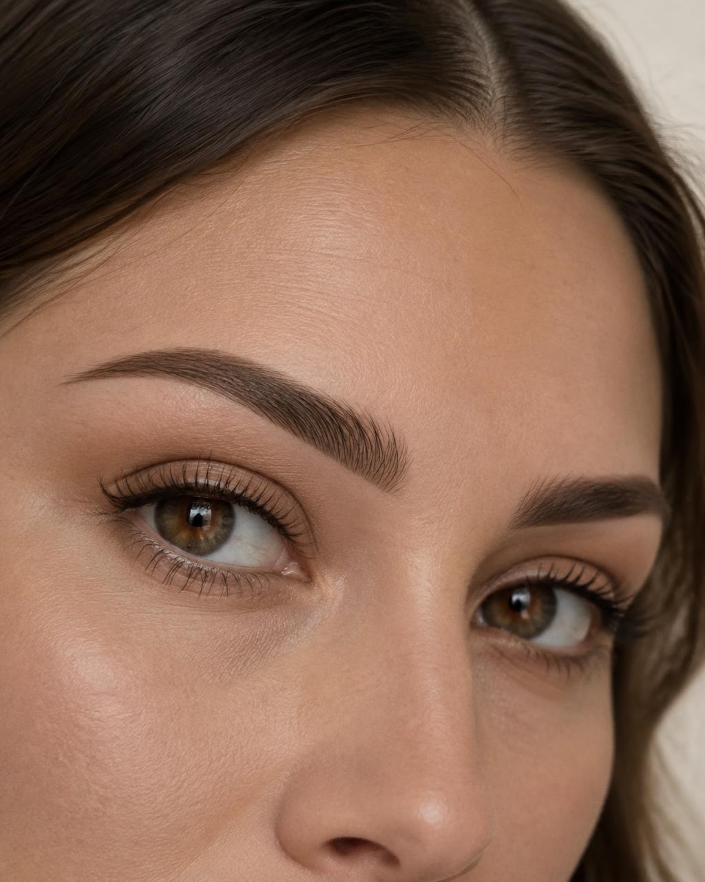 Sourcils combo : traits fins fondus dans un ombrage doux
